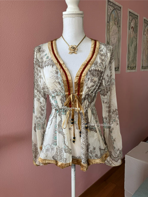 Boho Chiffon Velvet Blouse (M)