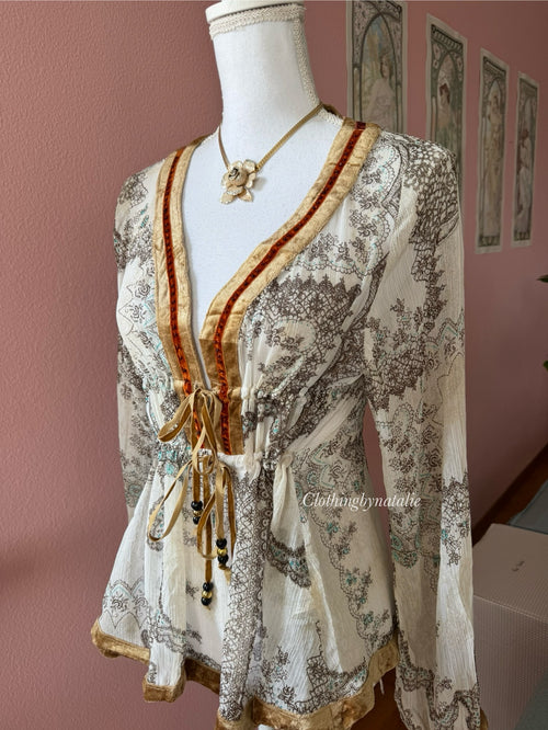 Boho Chiffon Velvet Blouse (M)