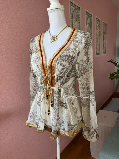 Boho Chiffon Velvet Blouse (M)