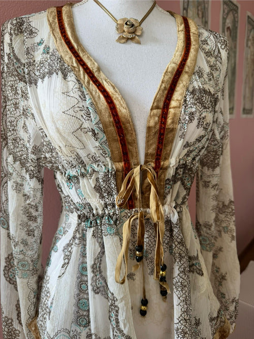 Boho Chiffon Velvet Blouse (M)