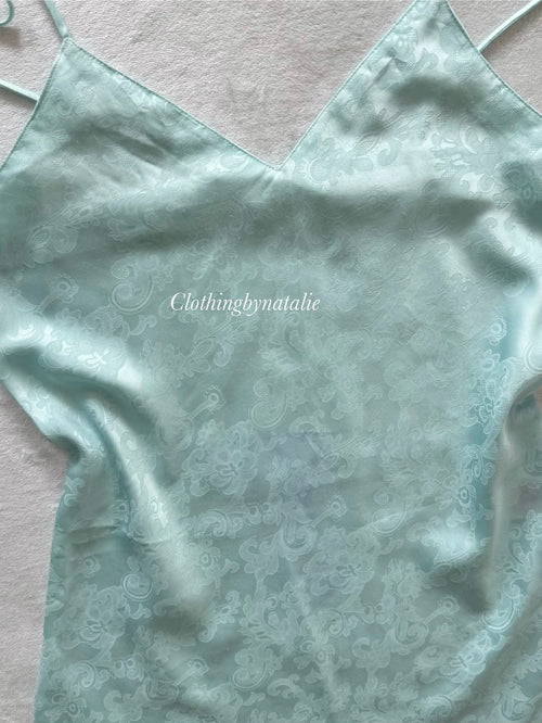 Aqua Blue Brocade Slip Size M