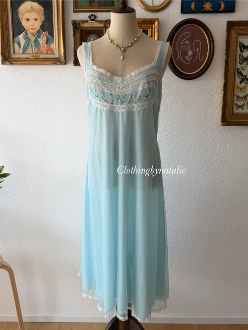 Vintage Blue Nylon Peignoir Set Size M