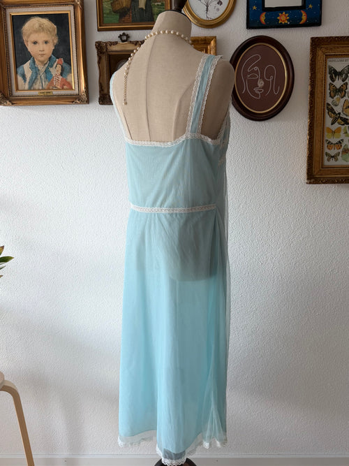 Vintage Blue Nylon Peignoir Set Size M