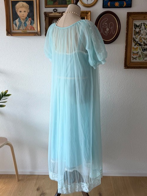 Vintage Blue Nylon Peignoir Set Size M