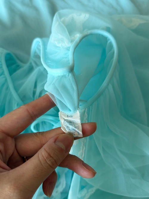 Vintage Blue Nylon Peignoir Set Size M