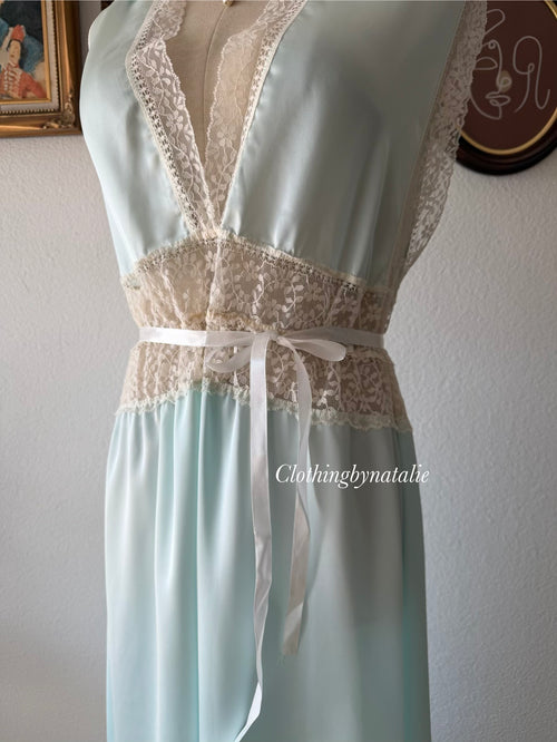 Lily of France Maxi Blue Satin Gown Size M/small L