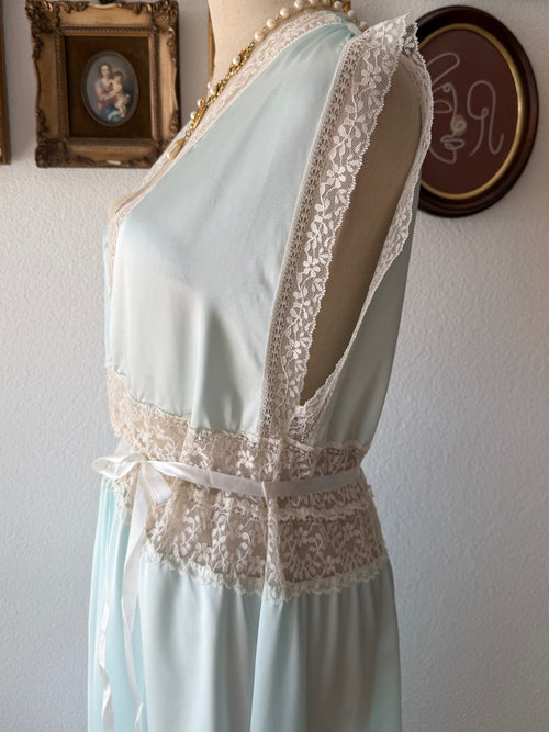 Lily of France Maxi Blue Satin Gown Size M/small L
