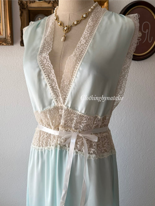 Lily of France Maxi Blue Satin Gown Size M/small L