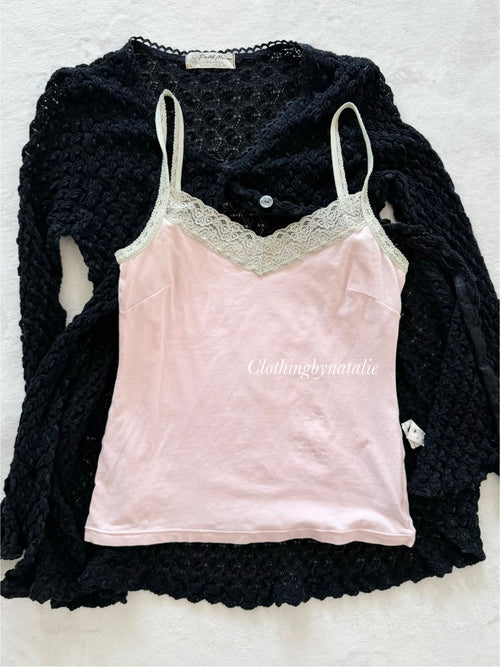 Black Pink Cardigan Cami Set Size S