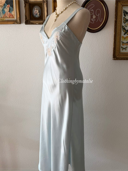 Val Mode Blue Maxi Satin Maxi Dress Size S