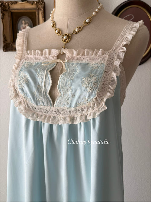 Bert Yerlin Blue Maxi Satin Nightgown Size S/M