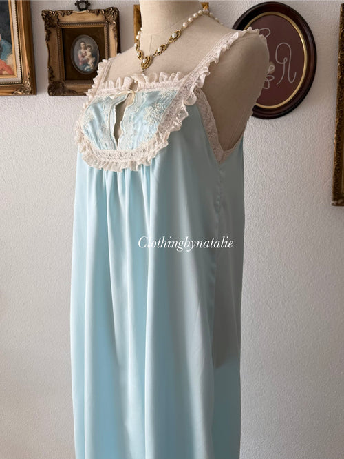 Bert Yerlin Blue Maxi Satin Nightgown Size S/M