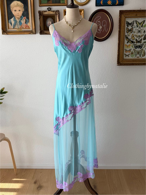 Frederick’s of Hollywood Blue Silk Maxi Dress Size M