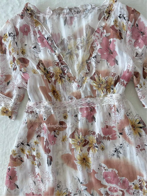 Japanese Sheer Floral Chiffon Babydoll (S/M)