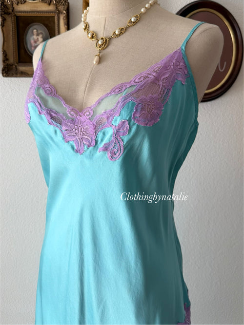 Frederick’s of Hollywood Blue Silk Maxi Dress Size M