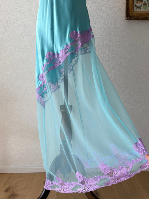 Frederick’s of Hollywood Blue Silk Maxi Dress Size M