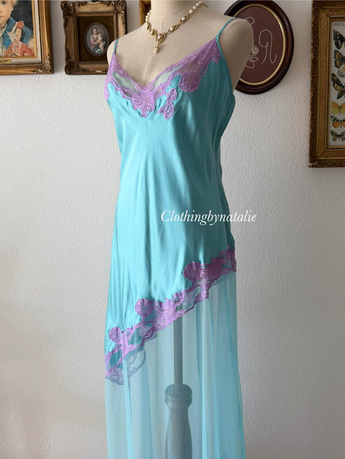 Frederick’s of Hollywood Blue Silk Maxi Dress Size M