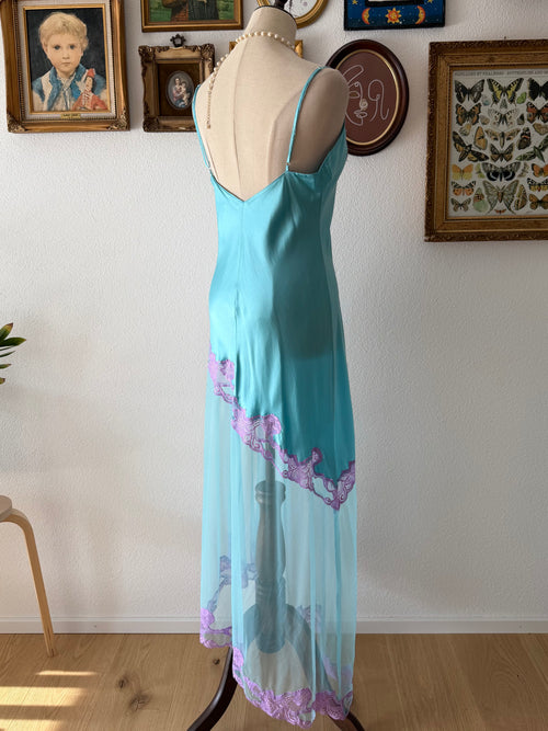Frederick’s of Hollywood Blue Silk Maxi Dress Size M