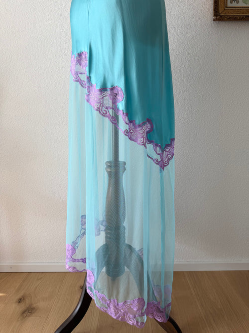 Frederick’s of Hollywood Blue Silk Maxi Dress Size M