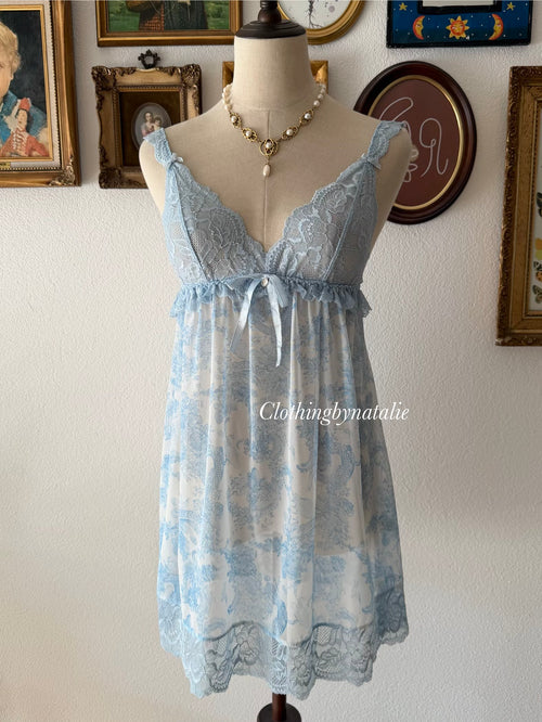 Blue Mesh Lace Mini Dress Size S