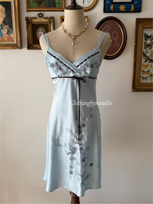 Etam Blue Satin Slip Dress Size S