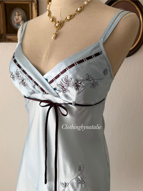 Etam Blue Satin Slip Dress Size S