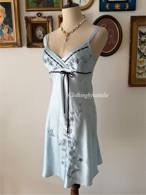 Etam Blue Satin Slip Dress Size S
