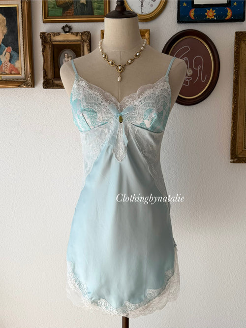 Soft Blue Satin Mini Dress Size S