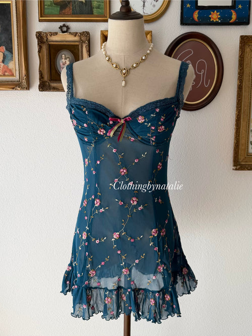 Embroidery Floral Blue Bustier Size M/80A/B