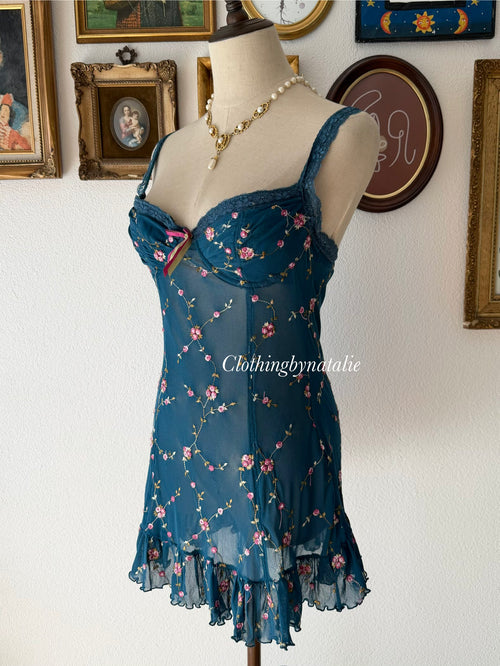 Embroidery Floral Blue Bustier Size M/80A/B