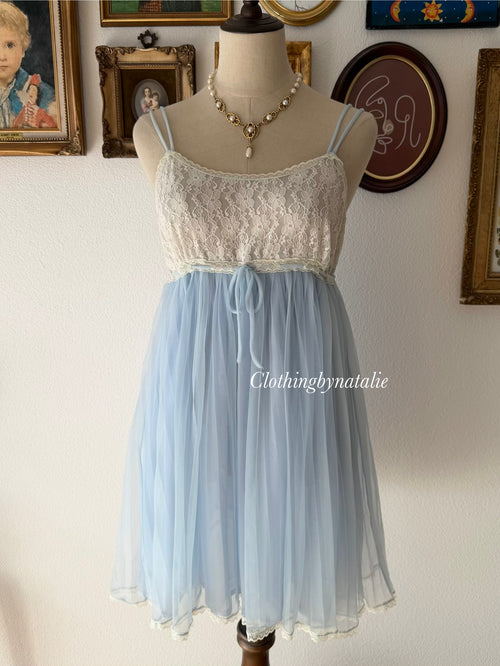 Fairy Blue Nylon Lace Babydoll Size M