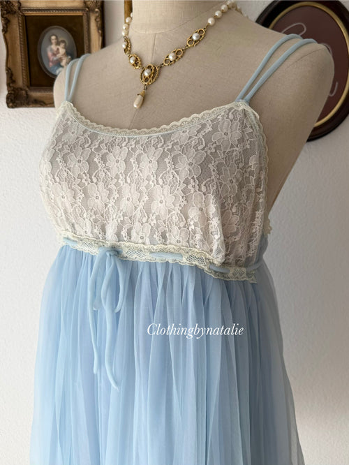 Fairy Blue Nylon Lace Babydoll Size M