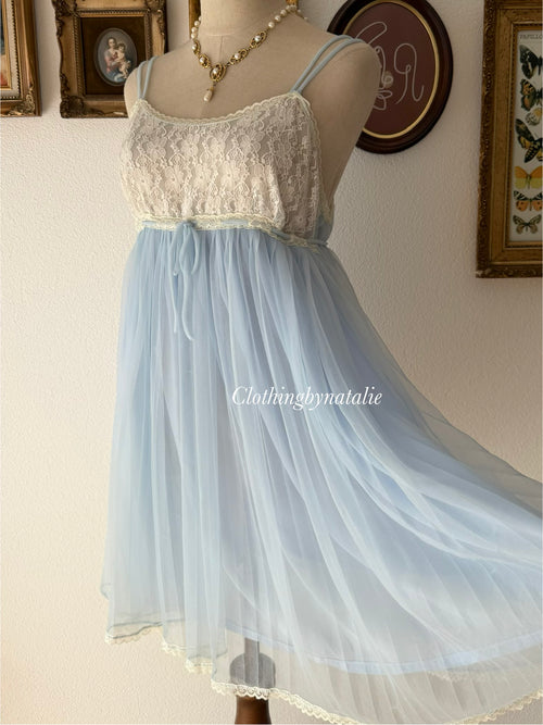 Fairy Blue Nylon Lace Babydoll Size M