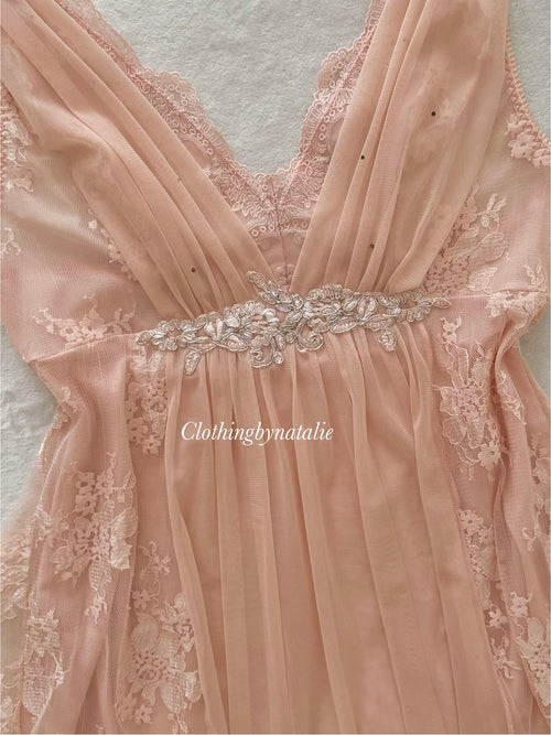 Peach Lace Mesh Mini Dress size S/M