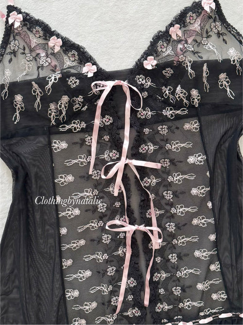 Embroidery Black Mesh Babydoll size M
