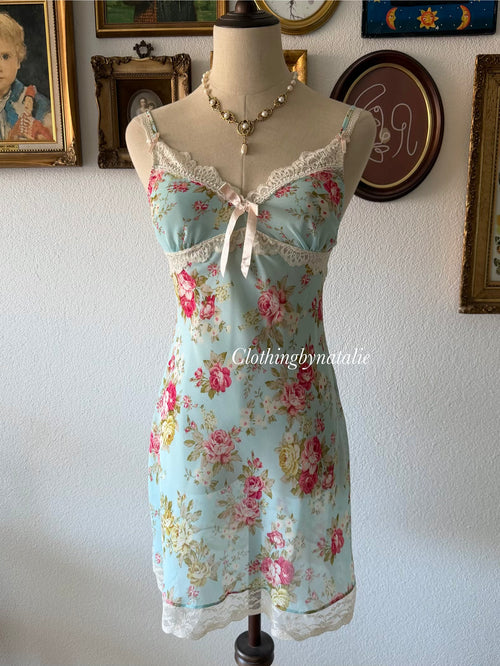 Floral Blue Chiffon Slip Size S
