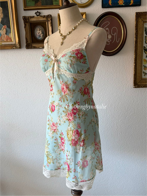 Floral Blue Chiffon Slip Size S