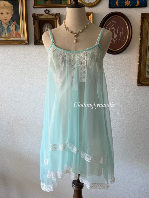 Soft Blue Nylon Babydoll Size S