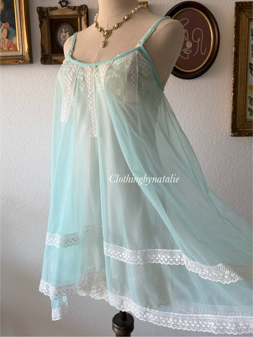 Soft Blue Nylon Babydoll Size S