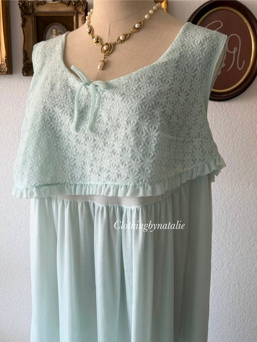 Vintage Blue Nylon Nightgown Size L