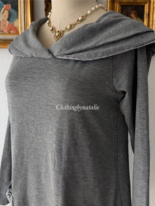Grey Cotton Jersey Long Sleeve Dress Size S