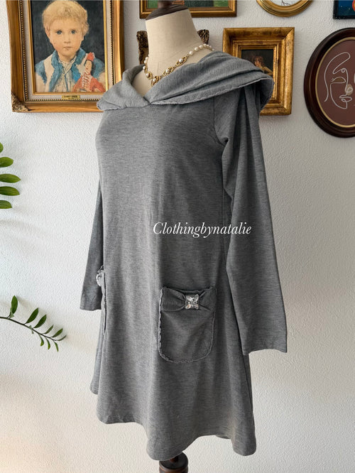 Grey Cotton Jersey Long Sleeve Dress Size S