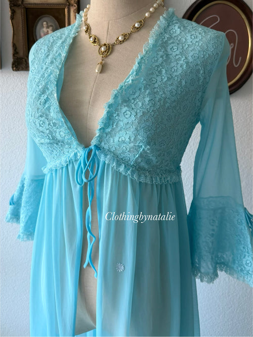 Vintage Blue Nylon Robe Size S