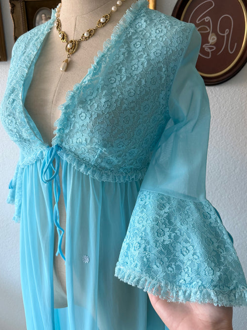 Vintage Blue Nylon Robe Size S