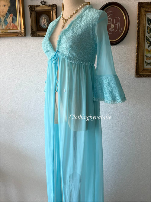 Vintage Blue Nylon Robe Size S
