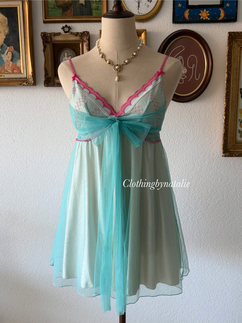 Soft Blue Nylon Babydoll Size S
