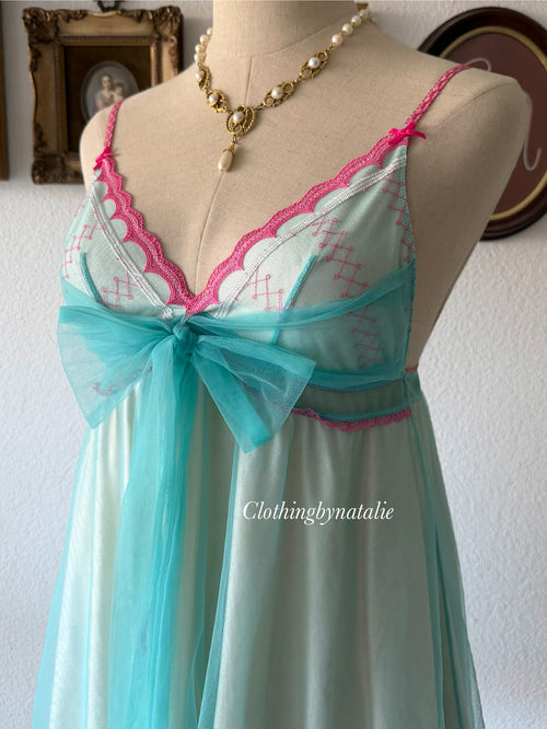 Soft Blue Nylon Babydoll Size S