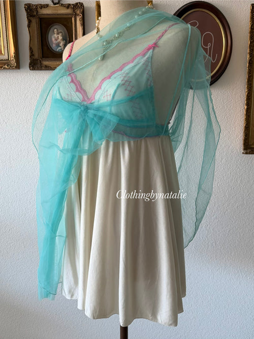 Soft Blue Nylon Babydoll Size S
