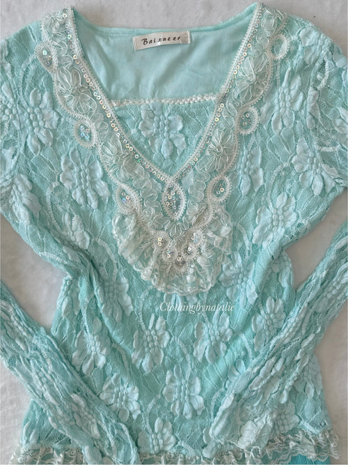 Mermaid Blue Lace Blouse (S)