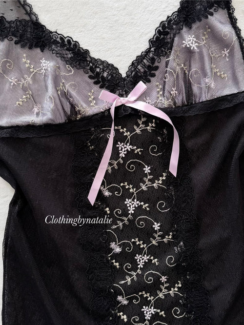 Embroidery Black Lace Slip Size S